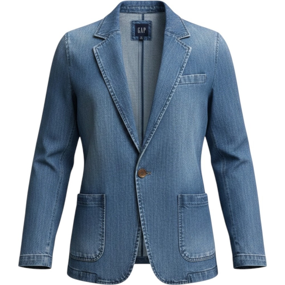 Gap Women 100% Cotton Denim Blazer XS Blue Single Button Notch Lapel Structured